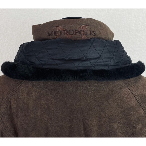 (VTG) METROPOLIS • Brown/Black Suede Fur Trim Jacket - Picture 6 of 16